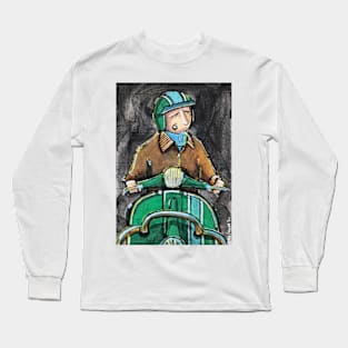 Retro Scooter, Classic Scooter, Scooterist, Scootering, Scooter Rider, Mod Art Long Sleeve T-Shirt